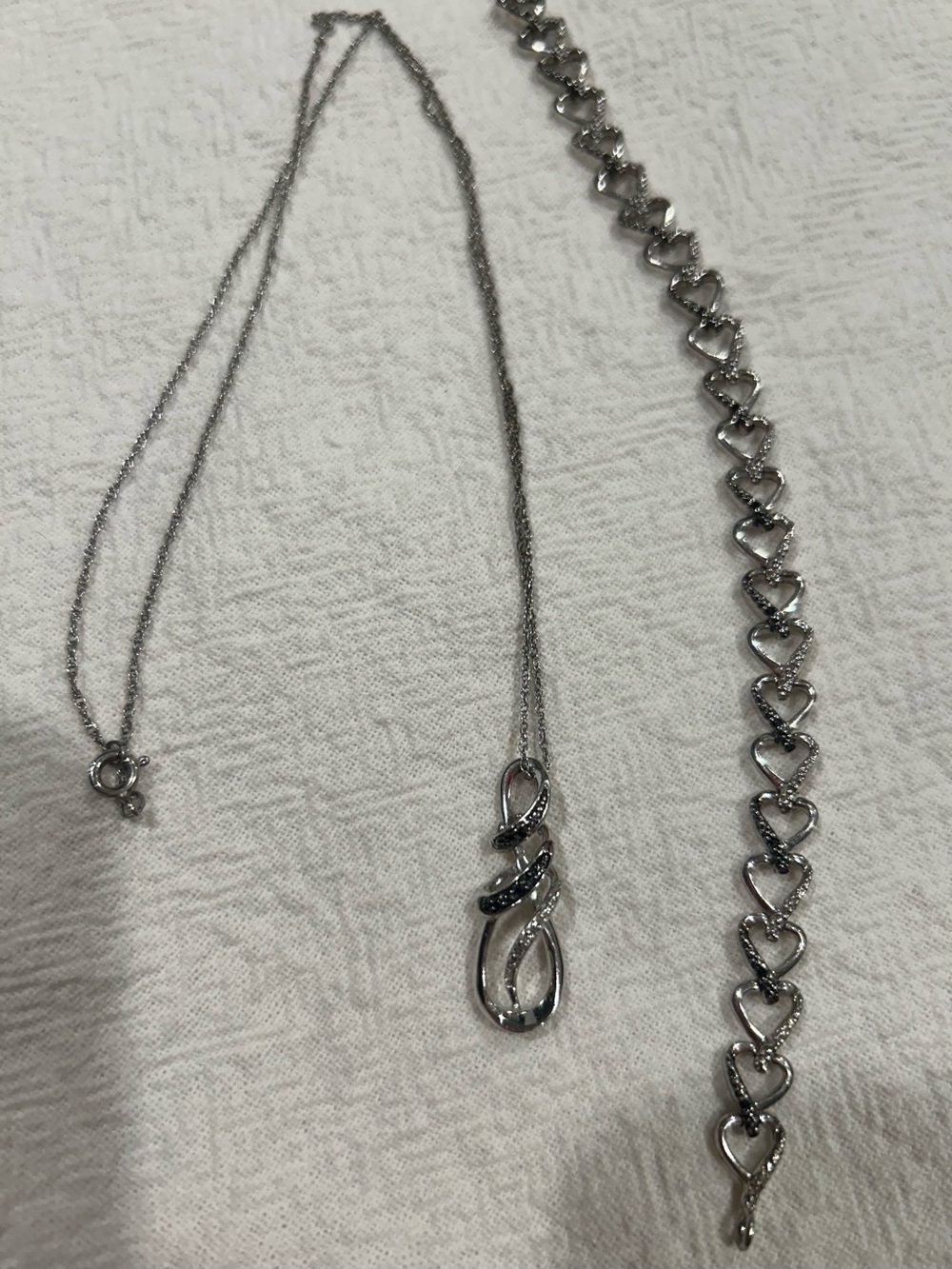 Sterling Silver Heart Link Bracelet & Pendant Necklace Set